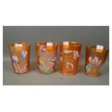Four Fenton Marigold Enameled Tumblers
