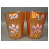 Two Fenton Marigold Prism Band Enameled Tumblers