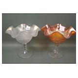 Two Fenton Peacock @ Urn Ruffled Compotes