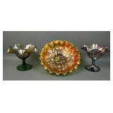 Three N"Wood Carnival Glass Items