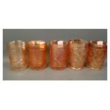 Five Dugan Marigold Carnival Glass Tumblers