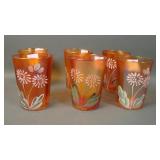 Six Marigold Double Daisy Enameled Tumblers