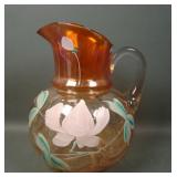 Fenton Marigold Enameled Lotus Bulbous Pitcher