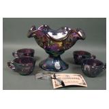 Fenton Amethyst Hobstar & Feather Mini Punch Set