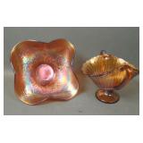 Two Fenton Amber Carnval Glass Items