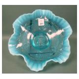 Jefferson Glass Blue Opal Jolly Bear Ruffled Bowl