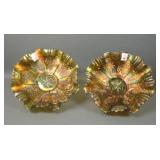 2 Fenton Green Peacock & Grape 3/1 Edge Bowls