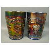 Two Fenton Blue Grape Vine & Lattice Tumblers
