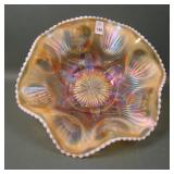 Dugan Peach Opal 11" File & Fan Ruffled Bowl