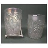 Tw0 White Carnival Glass Tumblers