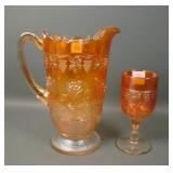 Fenton Dark Marigold Wine & Roses Pitcher & Goblet