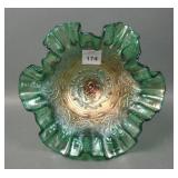 Fenton Green Persian Medallion Ruffled Compote