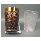 Two Fenton Carnival Glass Apple Tree Tumblers