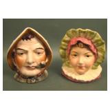 Two Vintage English Majolica Style Head Vases