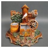 Majolica Wishing Well Planter With Dove