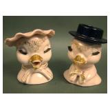 Two Vintage Lefton Male & Female Duck Head Vases
