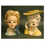 Two Vintage Lady Head Vases