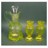 Lot of Three Vintage Vaseline Glass Items