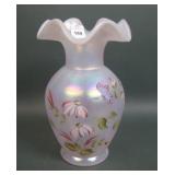 Fenton Iridised French Opal Floral Decorated Vase