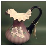 Fenton Plum Overlay Sweet Briar Decorated Pitcher