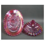 Two Red Carnival Glass Club Souvenir Items