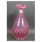 Fenton Cranberry Opal Spiral Switl Optic Vase