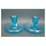 Two Fenton Celeste Blue # 315 Squatty Candlesticks