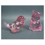 Two Fenton Crystal Rose Pink Decorated Animals