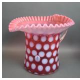 Fenton Cranberry Opal Coin Dot Handled Pitcher