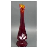 Fenton Ruby Red Decorated Bud Vase