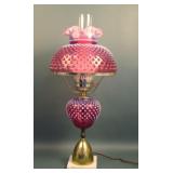 Fenton Cranberry Opal Hobnail Student Lamp