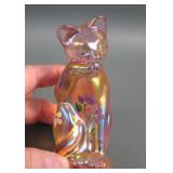 Fenton Iridised Dusty Rose Decorated Cat Figure