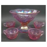 Fenton Dusty Rose Hobstar & Feather Mini Punch Set