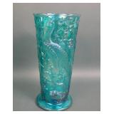 Mosser Iridised Sapphire Blue 10" Peacocks Vase