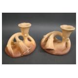 Two Redwing Rumrill Floral Trumpet Candlesticks