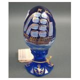 Fenton Blue Whale & Ship Decorated Egg