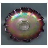 Rindskopf Art Glass Pepita Oil Spot Ruffled Bowl