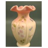 Fenton Burmese Arabella Melon Rib Decorated Vase