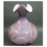 Fenton Lavender Overlay Swan Ruffled Vase