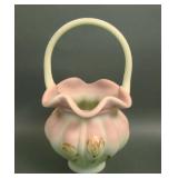 Fenton Lotus Mist Burmese Blushing Tulips Basket