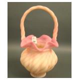 Fenton Burmese Swirl Melon Rib Handled Vase