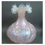 Fenton Iridised Champagne Green Crest Swan Vase