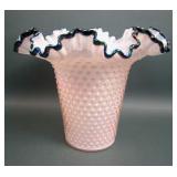Fenton Pink Opal Hobnail Purple Crest Vase