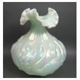 Fenton Iridised Sea Mist Green Swan Vase