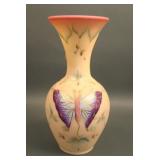 Fenton Burmese Papillon Decorated Vase