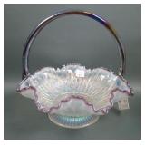 Fenton Iridised French Opal Plum Crest Basket