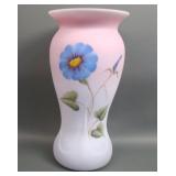 Fenton Blue Burmese Morning Glory Decorated Vase