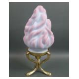Fenton Blue Burmese Flame Candle Lamp & Ftd Base