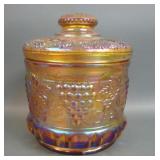 Fenton Iridised Amber Grape & Cable Cracker Jar