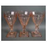 3 Heisey Pink Flamingo Twist Art Deco Goblets